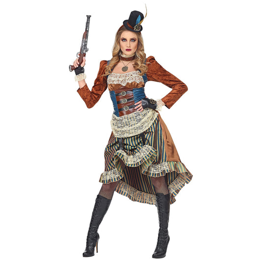 "STEAMPUNK" (dress with choker, fingerless gloves, mini top hat) - (L)