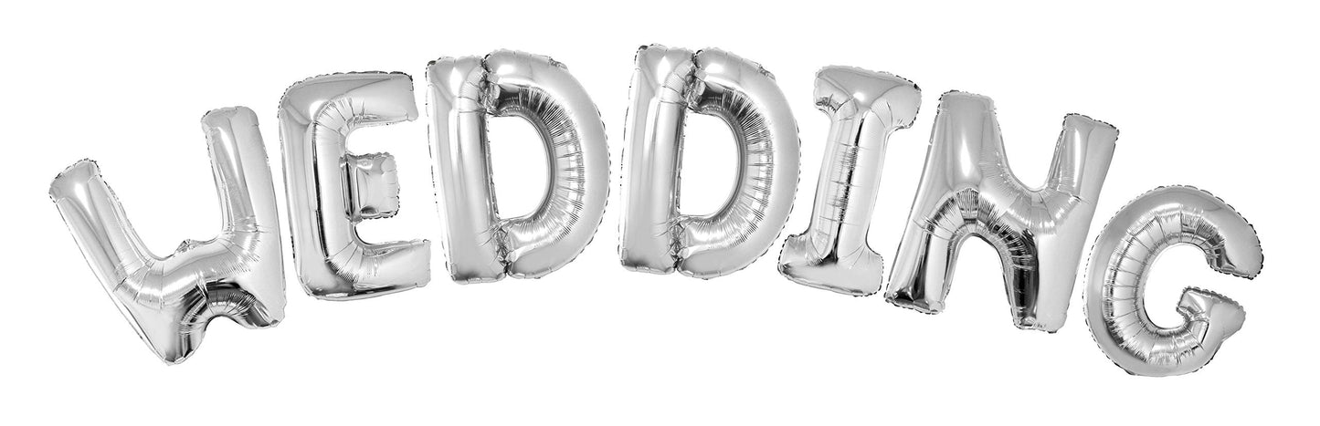 Balloon set 40" wedding silver with ribbon 5m