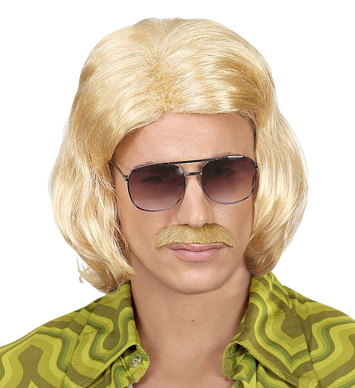 "BLOND 70s DANDY WIG & MOUSTACHE" in box -