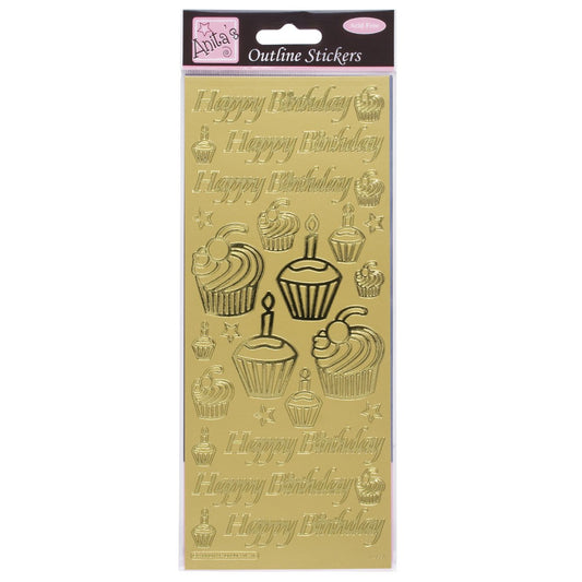 Outline Stickers - Birthday Cupcake - Gold