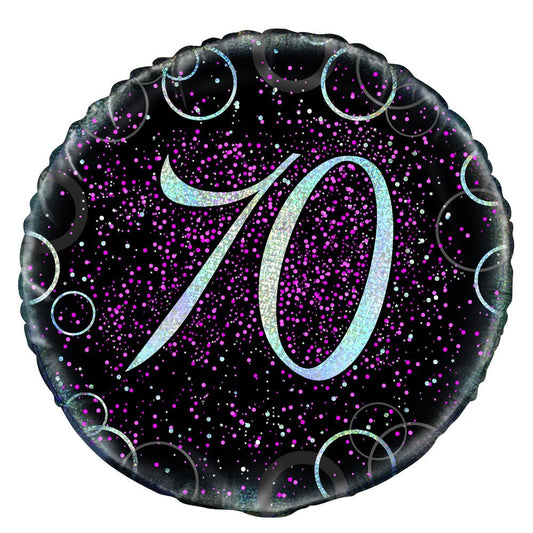 Birthday Pink Glitz Number 70 Round Prism Foil Balloon 18", Packaged