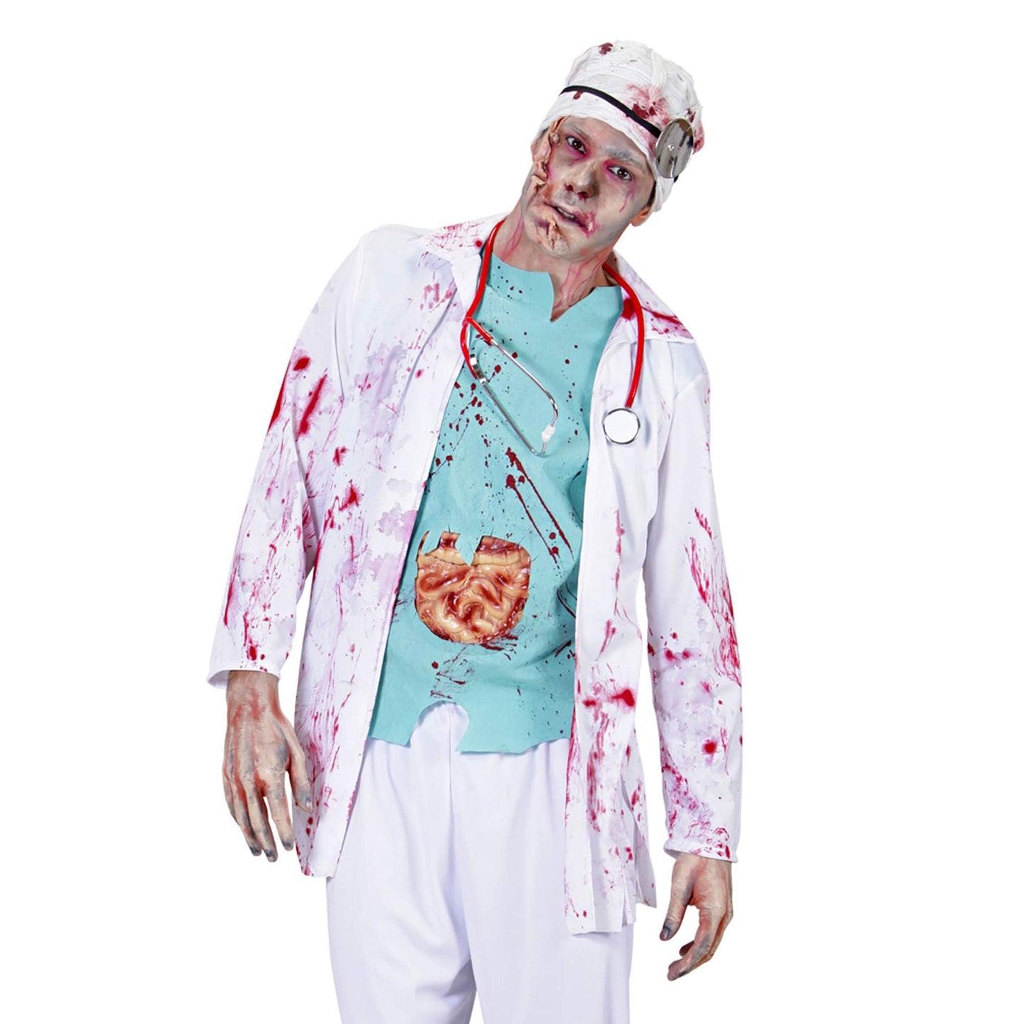 "ZOMBIE DOCTOR" (lab coat with shirt and guts, headpiece) - (M/L)