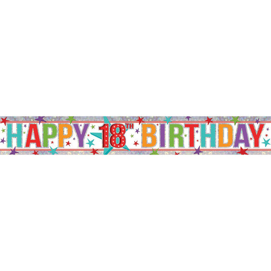 Multi Colour Happy 18th Birthday Holographic Foil Banners 2.7m