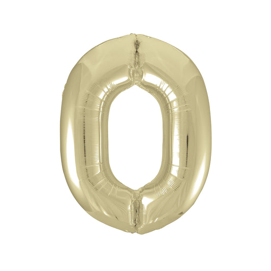 Gold Number 0 Shaped Foil Balloon 34", Packaged