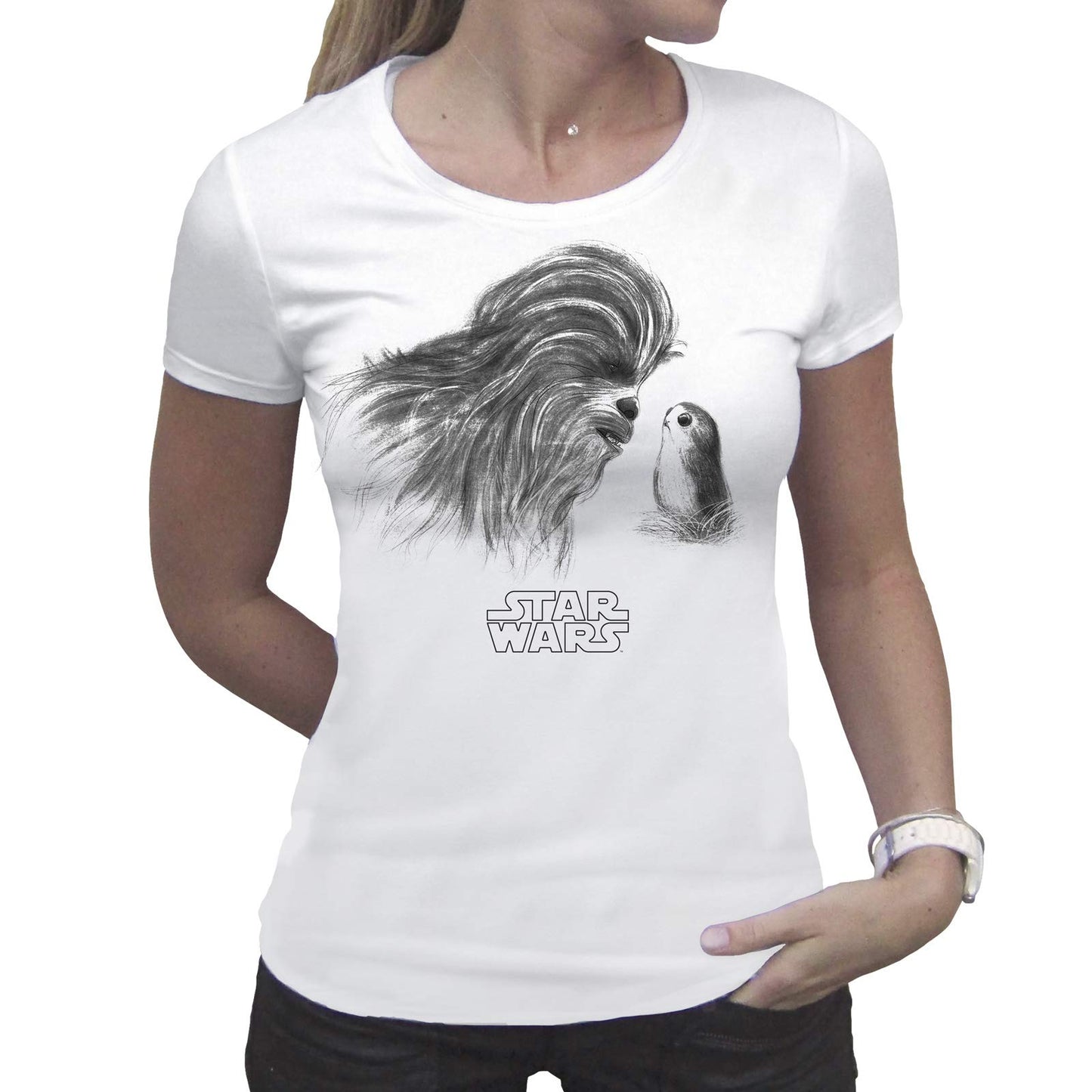 STAR WARS - Tshirt "Chewbacca Porg" woman SS white