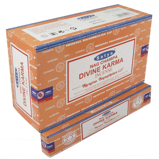 Set of 12 Packets of Divine Karma Incense Sticks by Satya