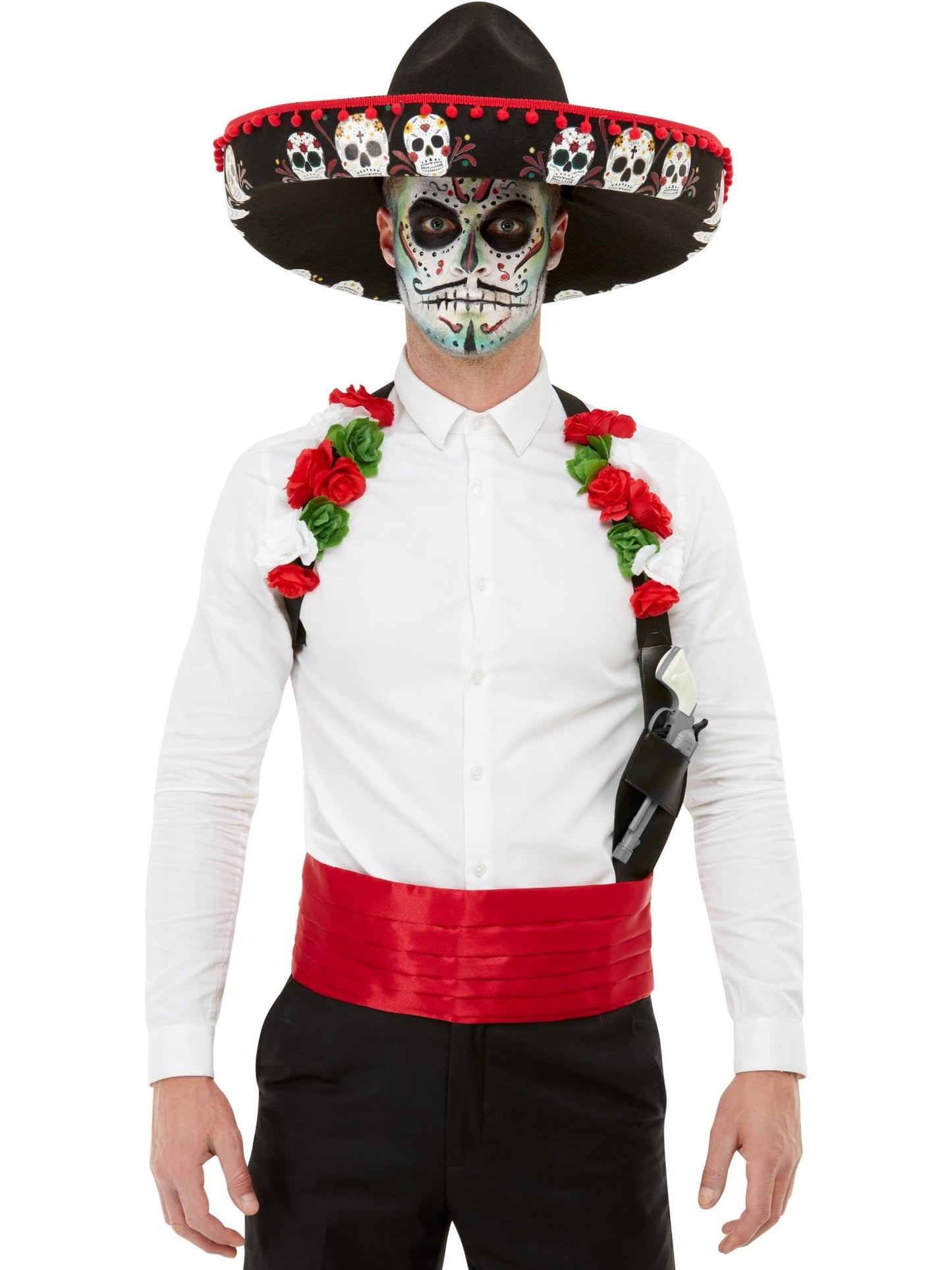 Day Of The Dead Kit, Red, with Sombrero, Holster & Cummerbund