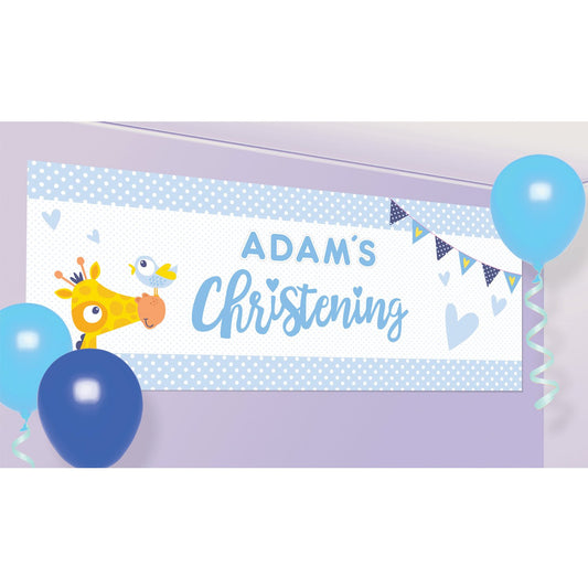 On your Christening Day Blue Personalised Banner 120cm x 45cm