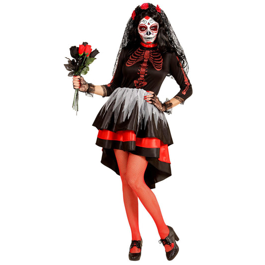 "DIA DE LOS MUERTOS BRIDE" (dress, flower veil) - (XS)