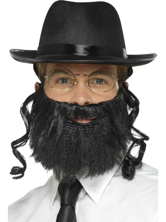 Rabbi Kit, Black, with Hat, Attached Hair, Beard & Glasses