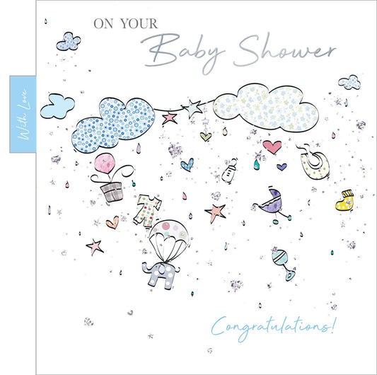 Into the Green Publishing 100% Plastic Free ECO Friendly, Clouds Baby shower Card with Glitter & envelope