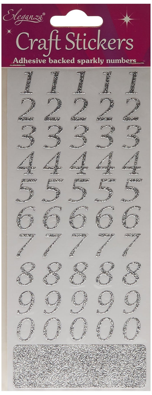 Eleganza Craft Stickers Stylised Number Set Silver No.66