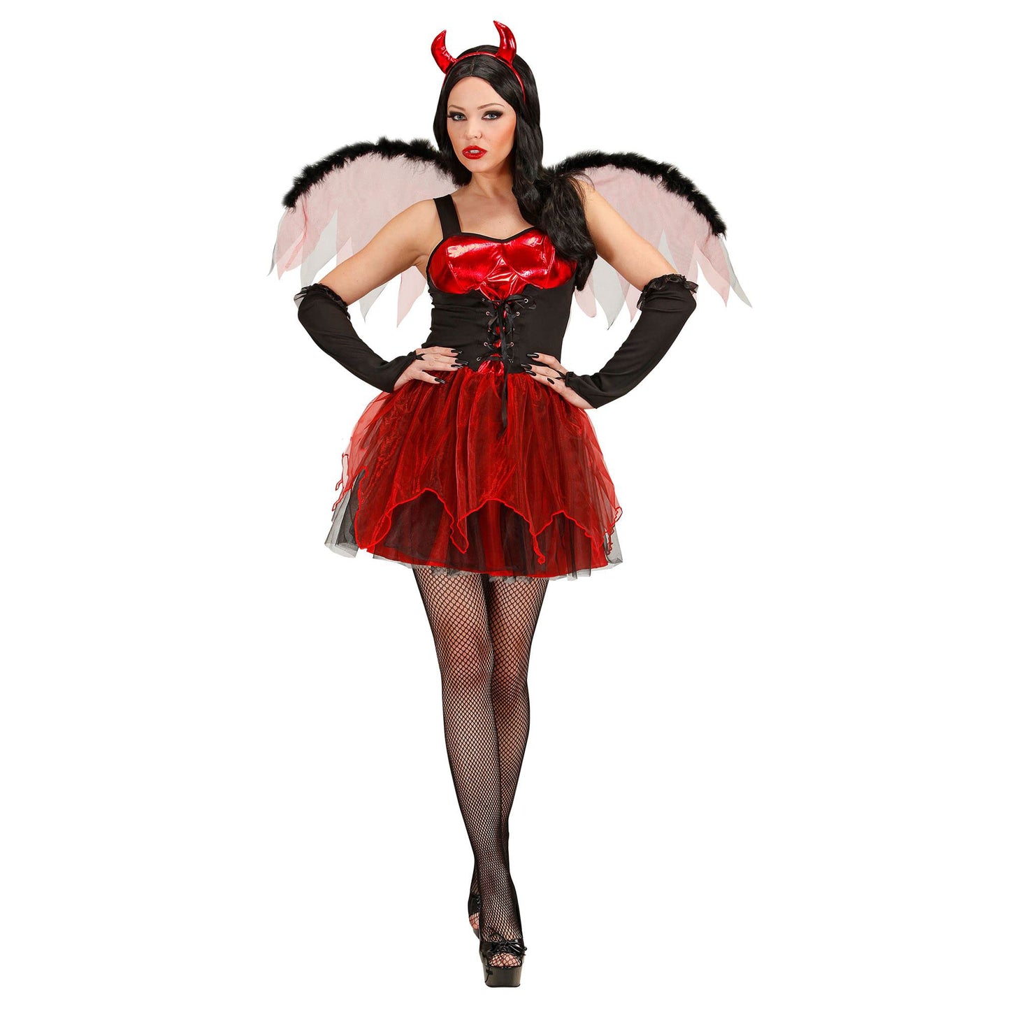 "DEVIL" (dress, wings, fingerless gloves, horns) - (L)