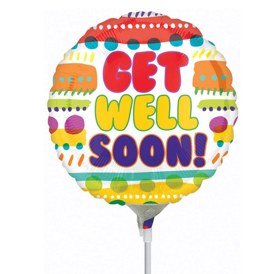 Get Well Soon Mini Foil Balloon (Inflated Stick Included)