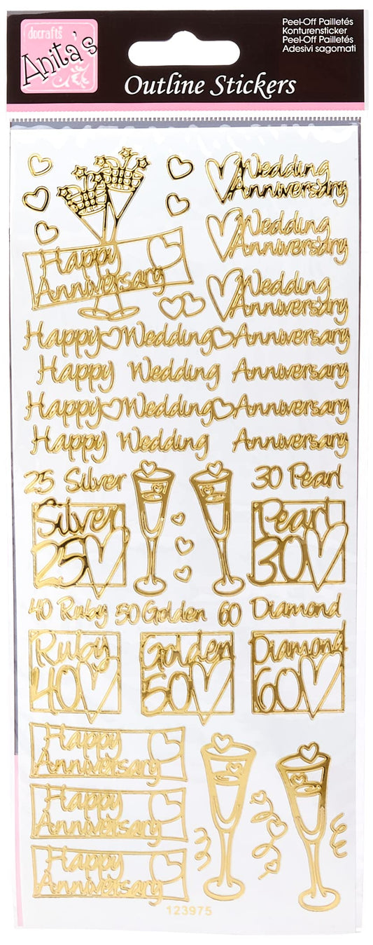 Outline Stickers - Wedding Anniverasry - Gold on White