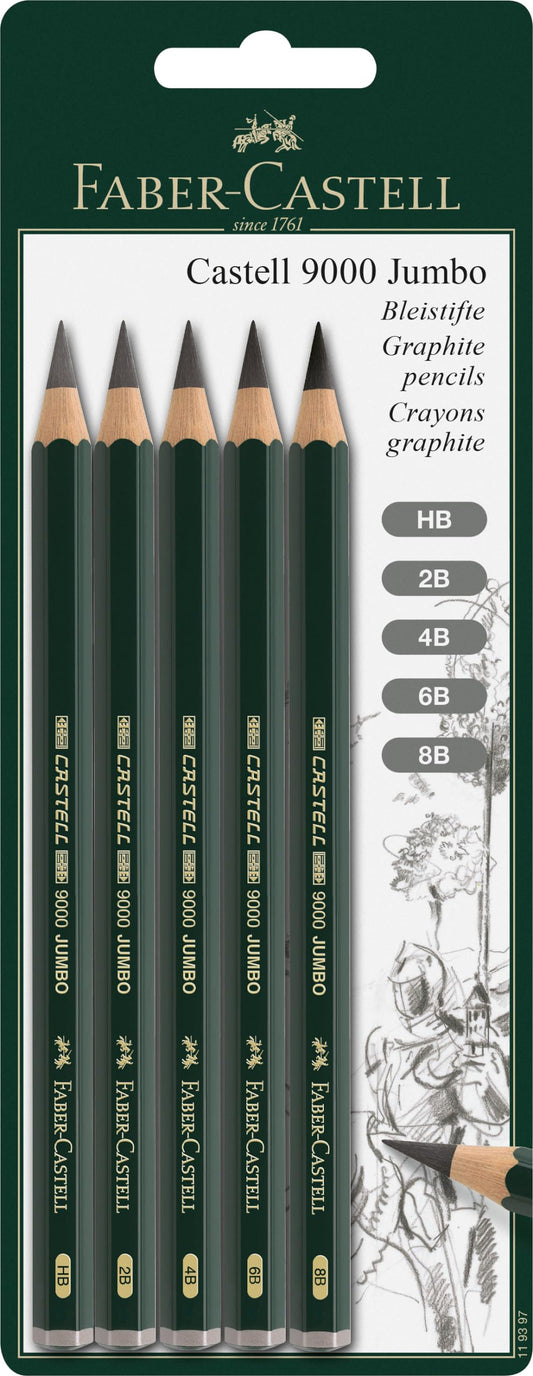 Castell 9000 Jumbo Pencil Assorted Blister of 5 (HB 2B 4B 6B 8B)