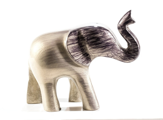 Eco-Friendly Recycled Aluminium Brushed Silver Elephant Trunk Up (Handmade & Fairtrade) Statue Ornament Home Decoration Large 12cm