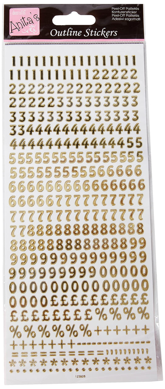 Outline Stickers - Small Numbers - Gold on White