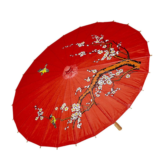 "DECORATED RED RICE PAPER ORIENTALPARASOL WITH WOODEN STRUCTURE"  84 cm -