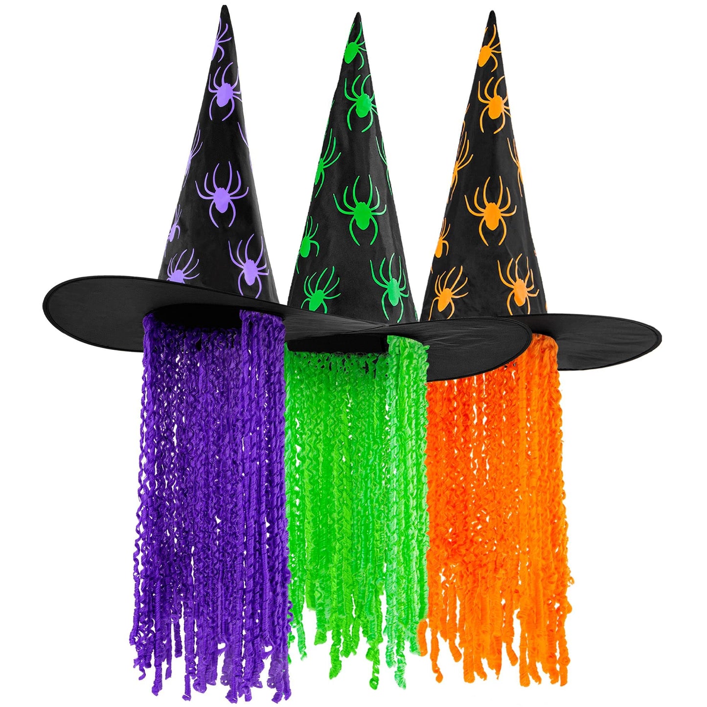 "WITCH HAT WITH SPIDER A CURLY LOCKS" 3 colors ass. -