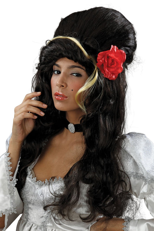 Beehive Long Black + Rose Wig