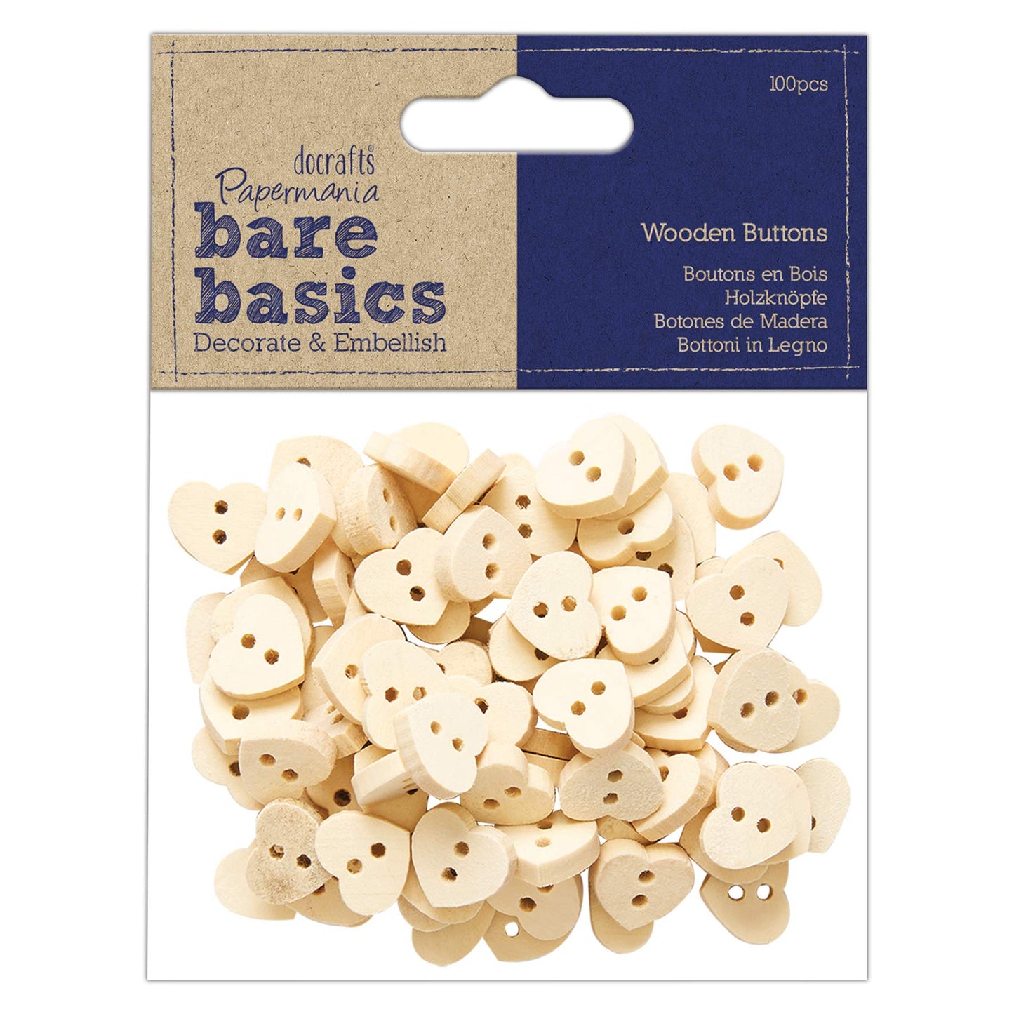 Wooden Heart Buttons (100pcs) - Bare Basics