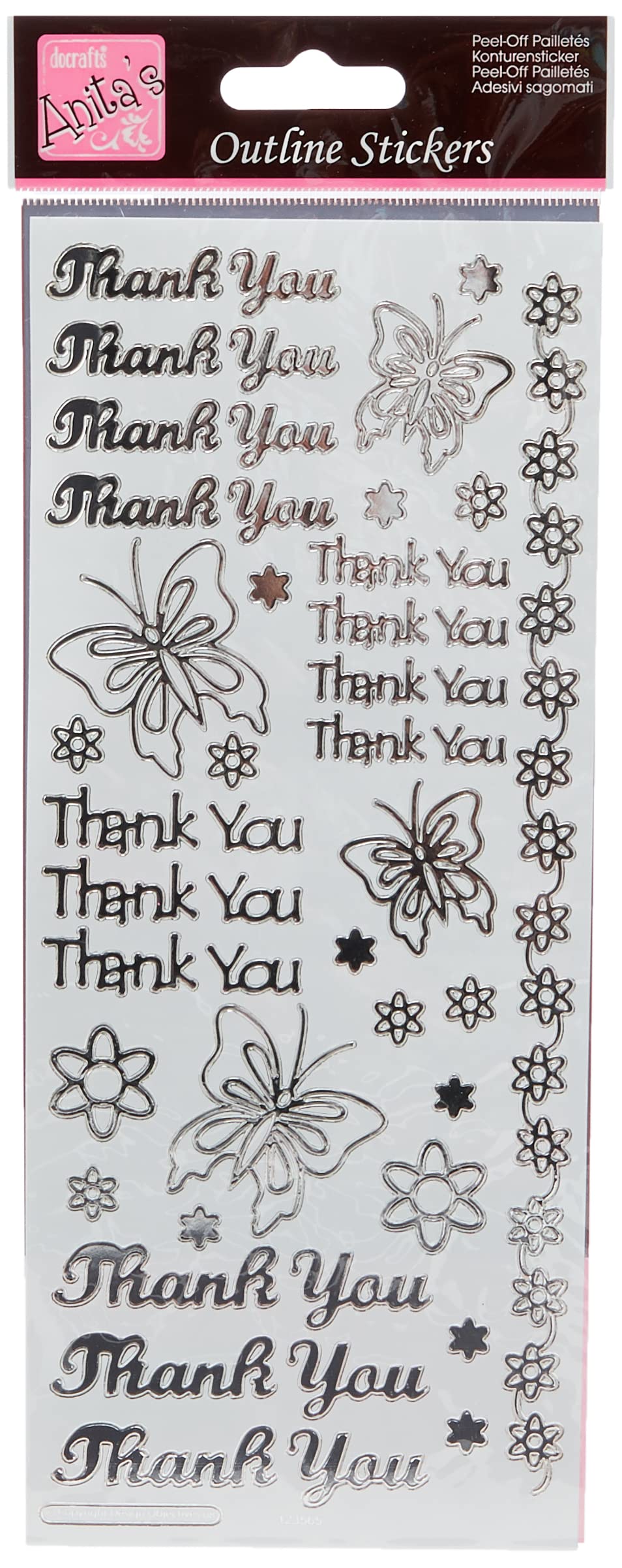 Outline Stickers - Thankyou - Silver on White