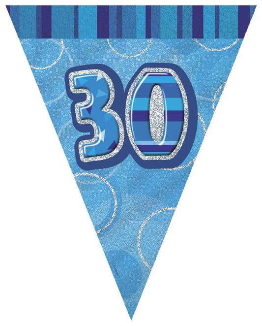 Unique Party 92083 - 9ft Foil Glitz Blue 30th Birthday Bunting Flags