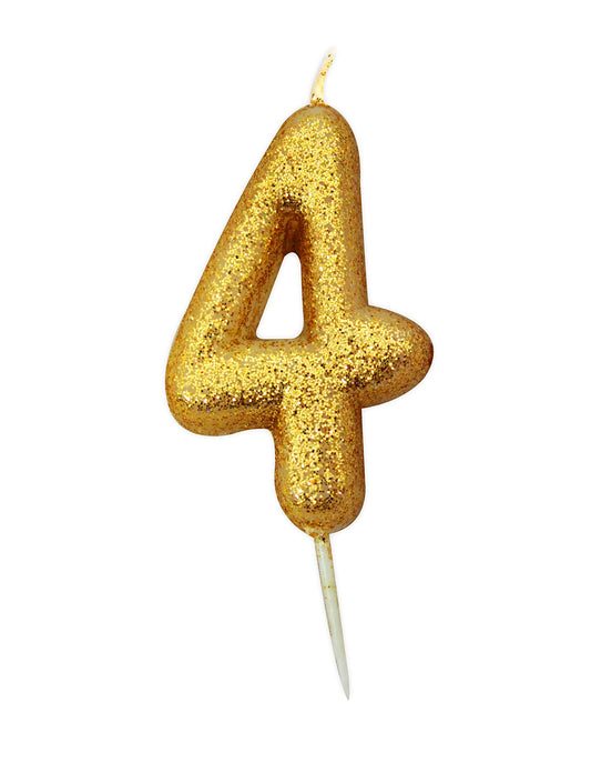 Age 4 Glitter Numeral Moulded Pick Candle Gold