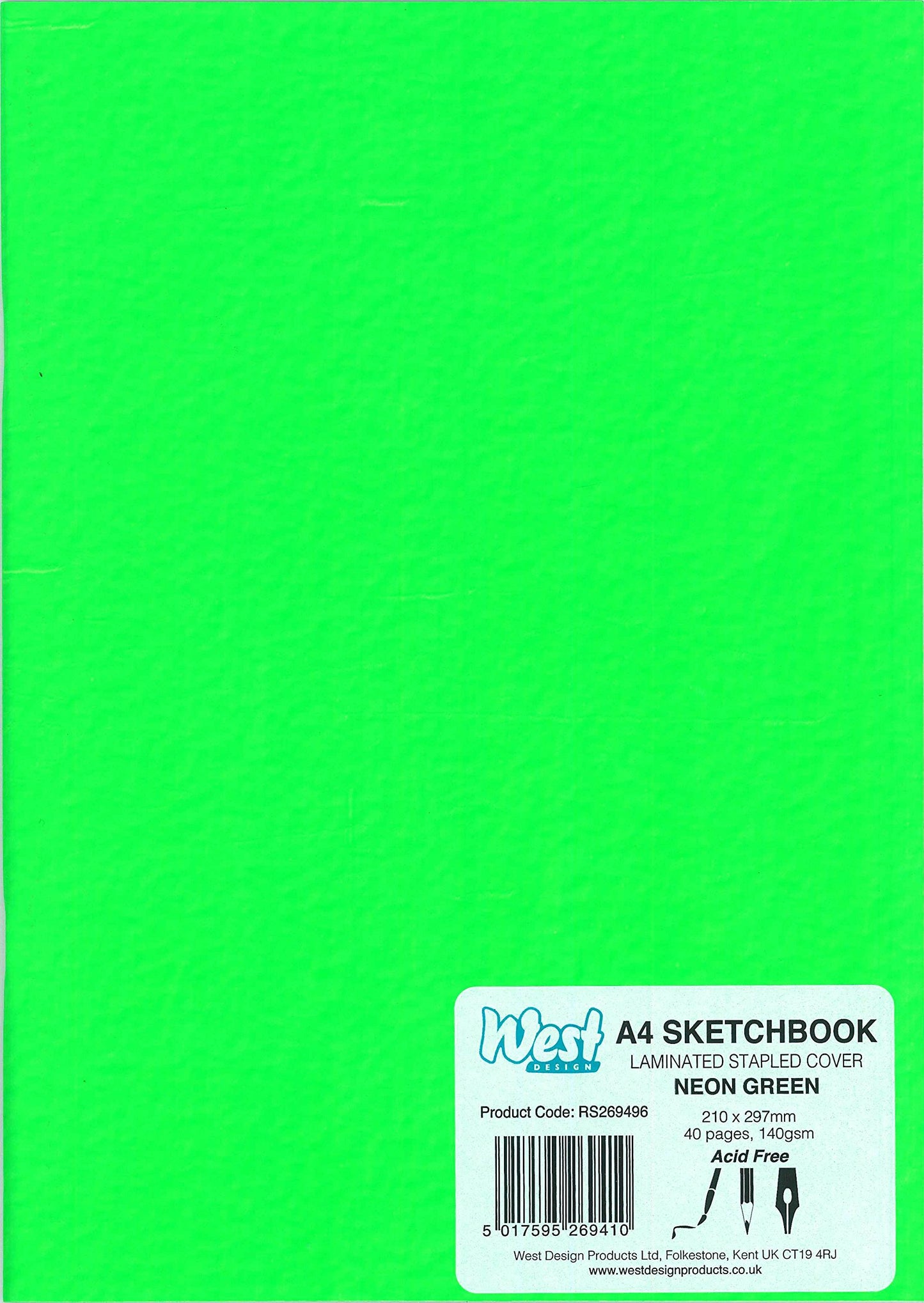 A4 Laminated Sketchbook 140gsm 40 Pages Neon Green