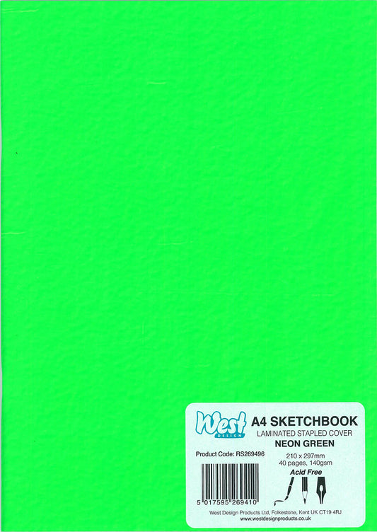 A4 Laminated Sketchbook 140gsm 40 Pages Neon Green