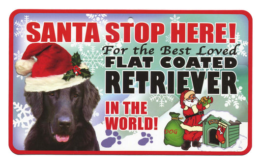 RETRIEVER (FLAT COATED) SANTA STOP HERE