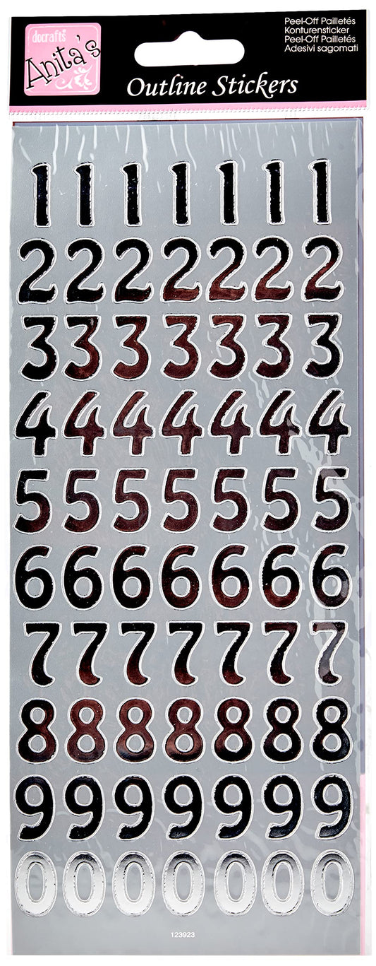 Outline Stickers - Large Numbers - Silver