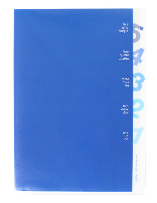 Midori 5 Pockets Clear Folder <A4> Number Blue