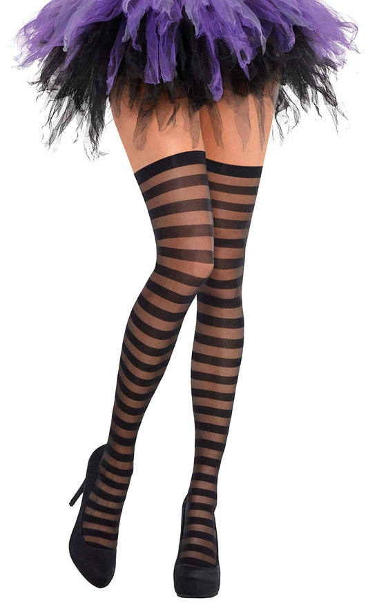 Black Stripe Thigh High Tights