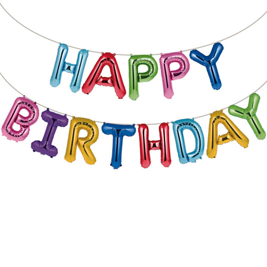 Rainbow Happy Birthday Air-Fill Balloon Banner with Ribbon
