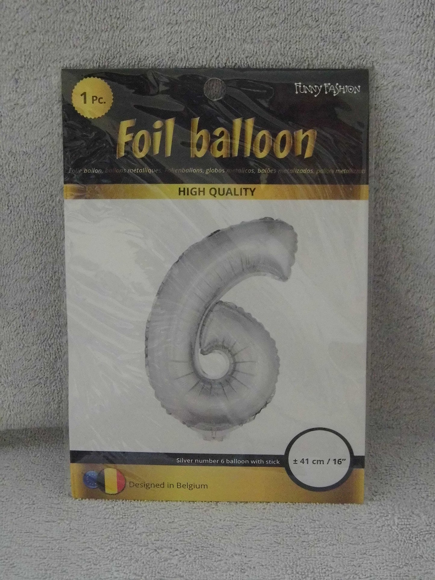 Number 6 Silver Foil Balloon with Stick