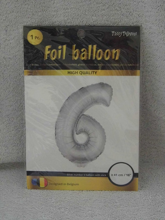 Number 6 Silver Foil Balloon with Stick