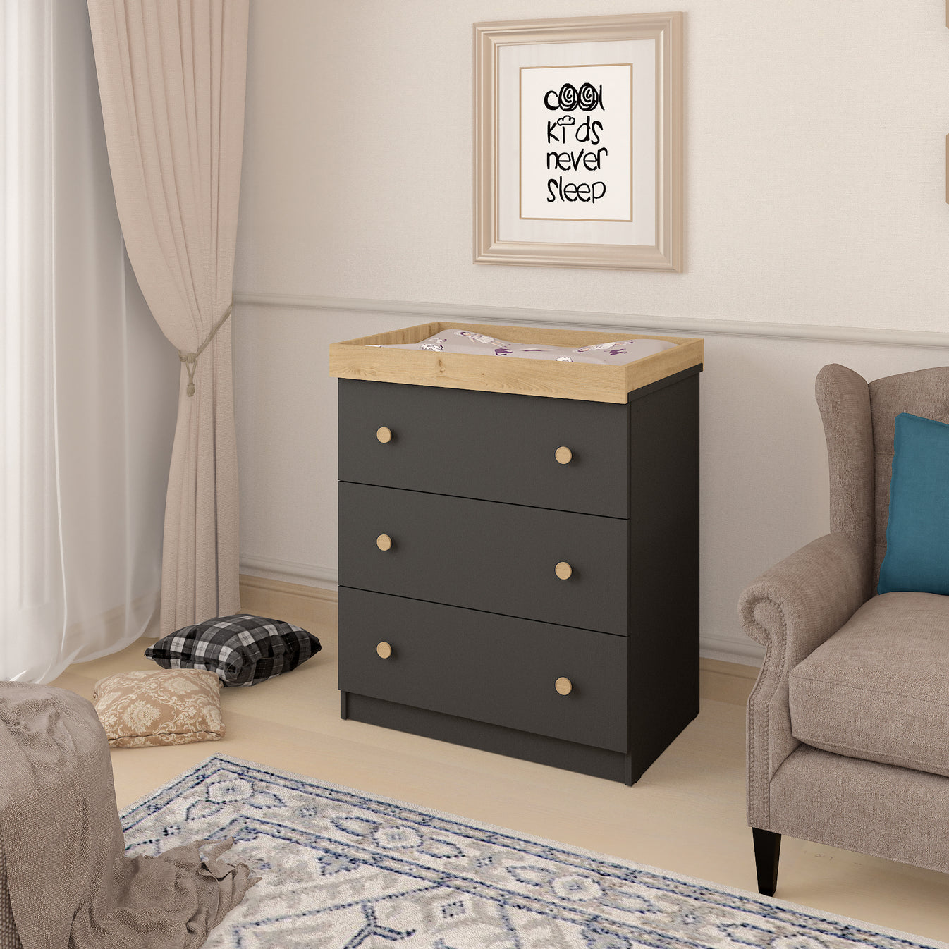 Shefa 888 Kids Changing Dresser Graphite Cremona Oak (2 Boxes)