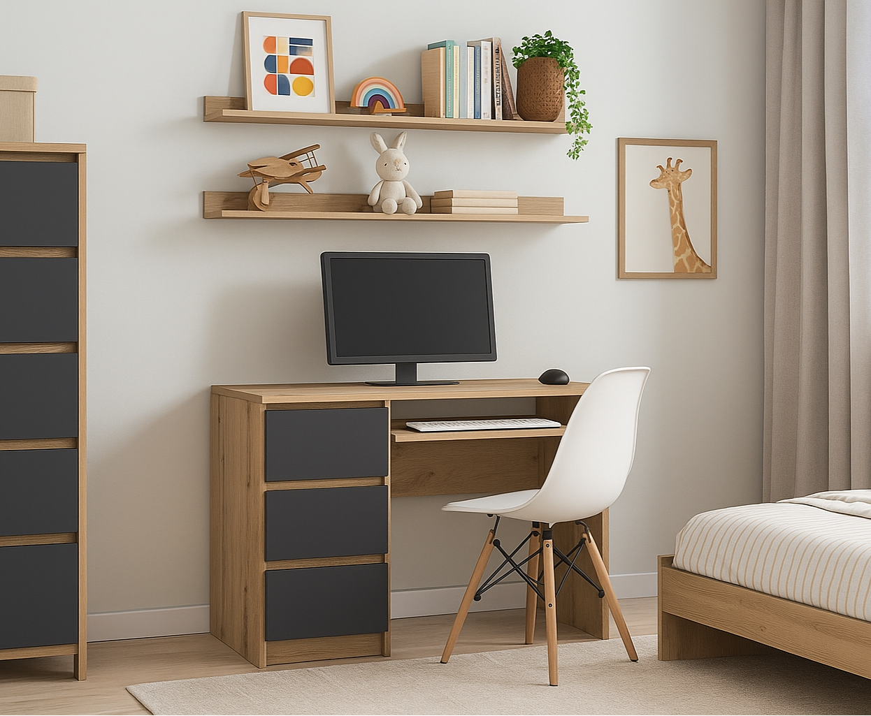 Shefa Line Computer Desk Cina Graphite-Artisan Oak (1 Box)