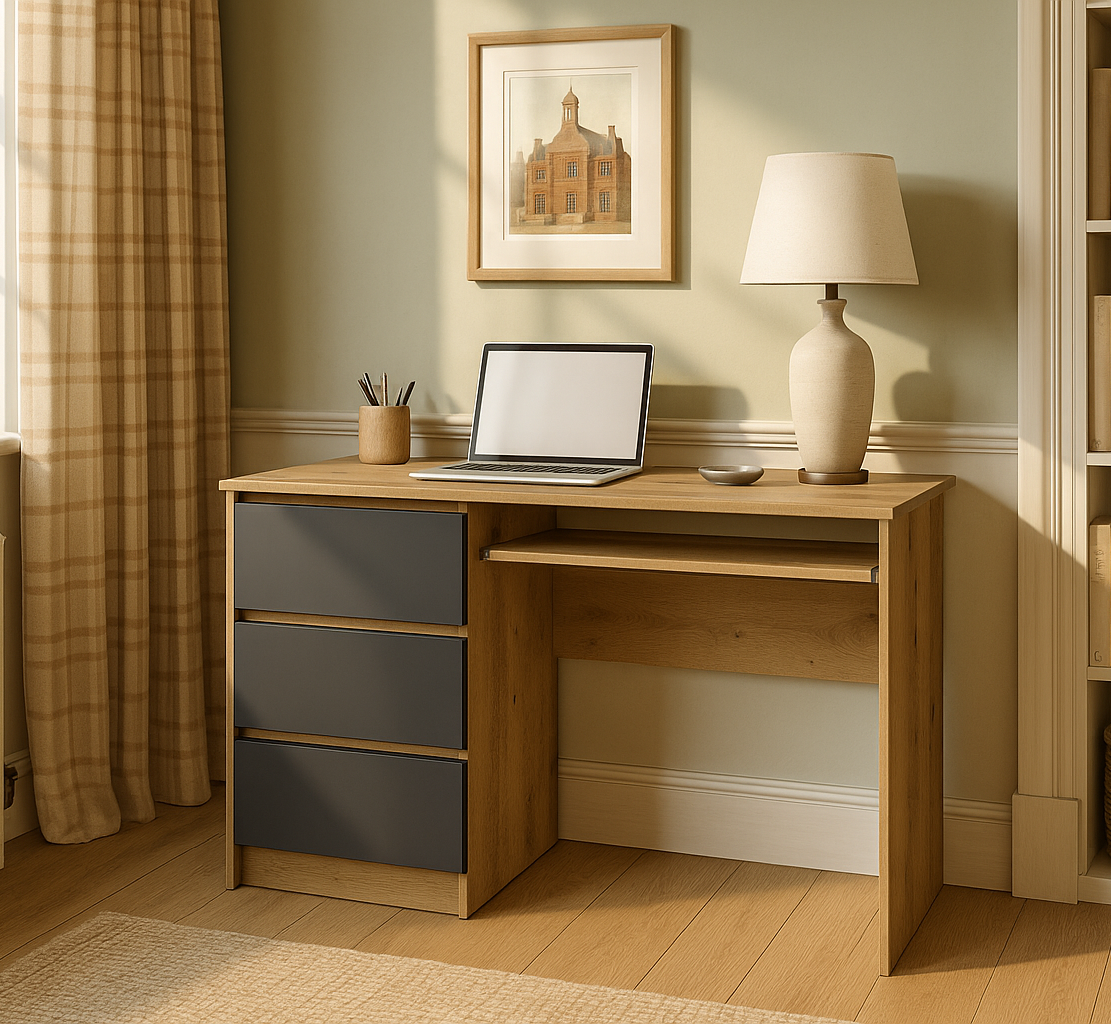 Shefa Line Computer Desk Cina Graphite-Artisan Oak (1 Box)