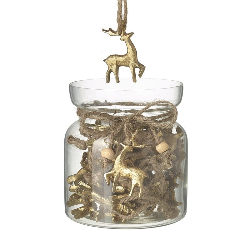 Hanging Reindeers In Glass Jar Set