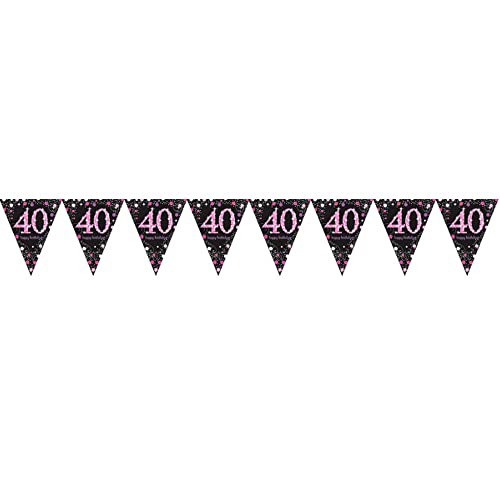 40th Birthday Glittery Pink Plastic Pennant Bunting