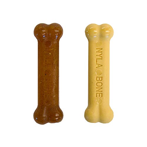 Nylabone Gentle Puppy Dog Teething Chew Toy Bones, Chicken/Peanut Butter Flavour, XS, for Puppies Up to 7kg (Twin Pack), for All Breed Sizes