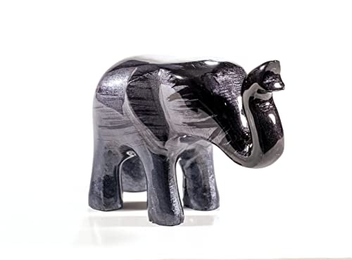 Eco-Friendly Recycled Aluminium Brushed Black Elephant Trunk Up (Handmade & Fairtrade) Statue Ornament Home Decoration Medium 9cm