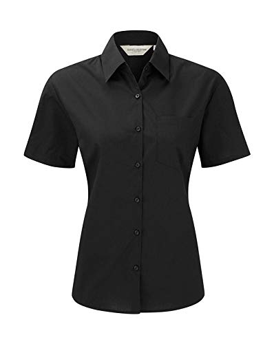 Russell Collection Ladies' Short Sleeve Polycotton Easy Care Poplin Shirt, Black, L. 935F