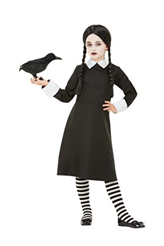 Smiffy's Gothic School Girl Costume, Black with Dress & Wig, Halloween Child Fancy Dress, Child Dress Up Costumes