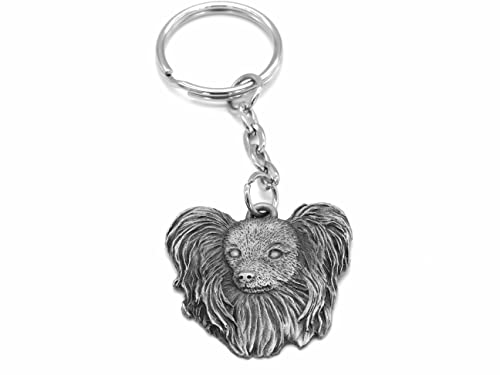 Pewter Papillion Dog Keyring