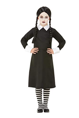 Smiffy's Gothic School Girl Costume, Black with Dress & Wig, Halloween Child Fancy Dress, Child Dress Up Costumes