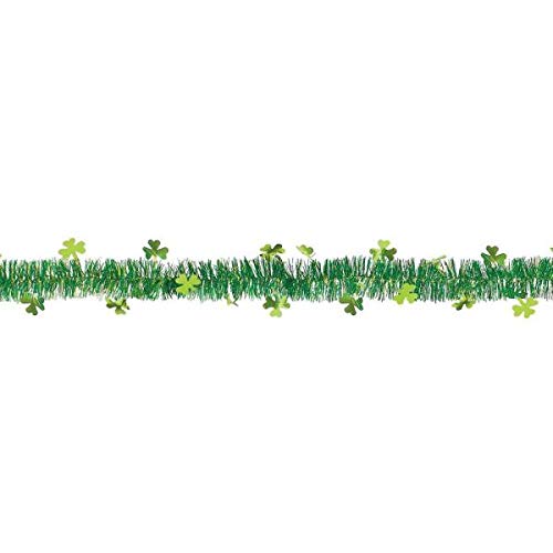 Amscan St. Patrick's Day Green Tinsel Garland with Shamrock Design-1 Pc